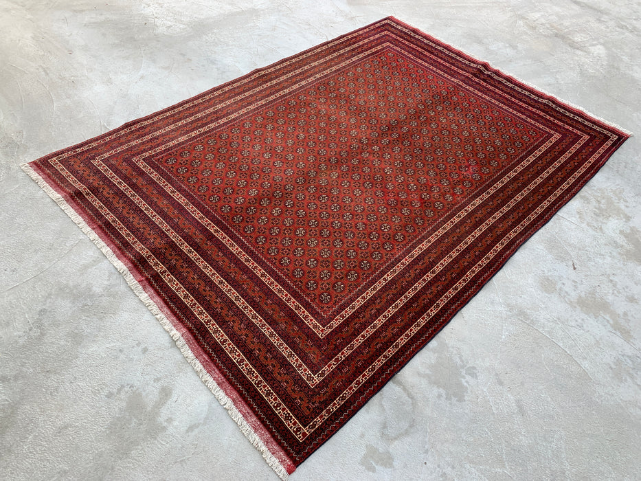 Handmade Persian Wool Area Rug 7x10 - Red Tribal Geometric Chobi Style Rug - Exact Size 9'4" x 6'7" - KBHM-626