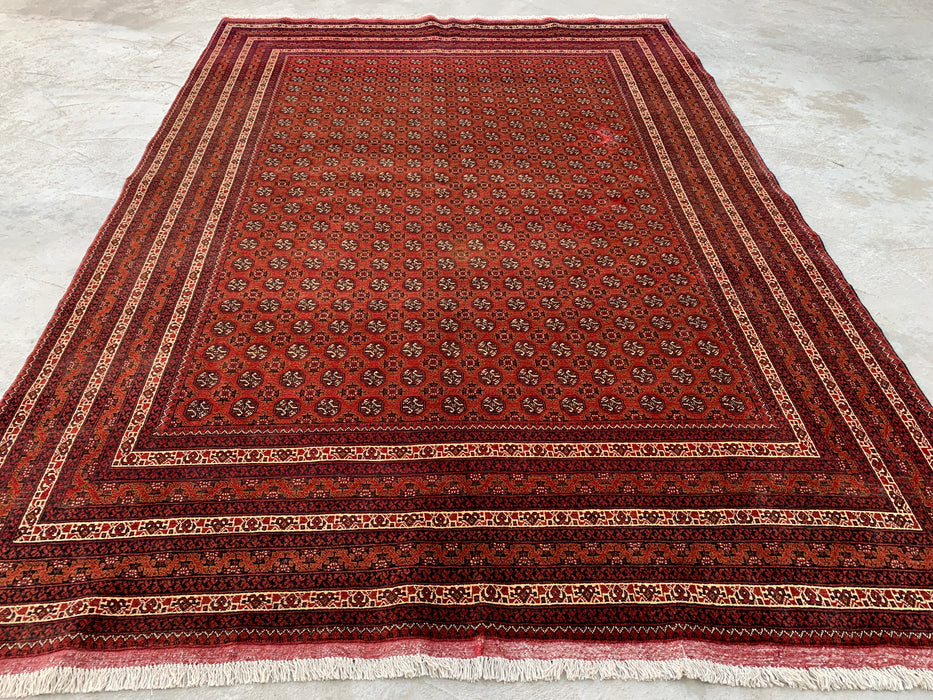 Handmade Persian Wool Area Rug 7x10 - Red Tribal Geometric Chobi Style Rug - Exact Size 9'4" x 6'7" - KBHM-626