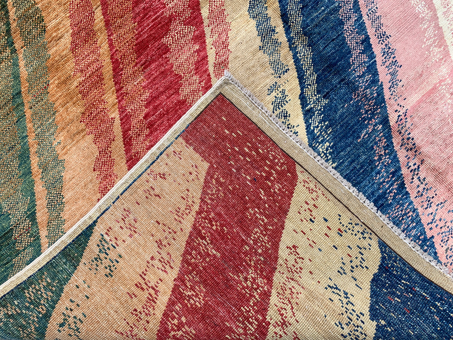 7'7 x 5'7 Hand-Knotted Peshawari Chobi Wool Rug - Multicolor Abstract Contemporary Area Rug - KBHM-628