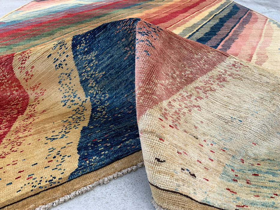 7'7 x 5'7 Hand-Knotted Peshawari Chobi Wool Rug - Multicolor Abstract Contemporary Area Rug - KBHM-628