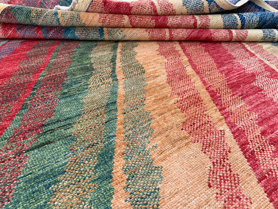 7'7 x 5'7 Hand-Knotted Peshawari Chobi Wool Rug - Multicolor Abstract Contemporary Area Rug - KBHM-628