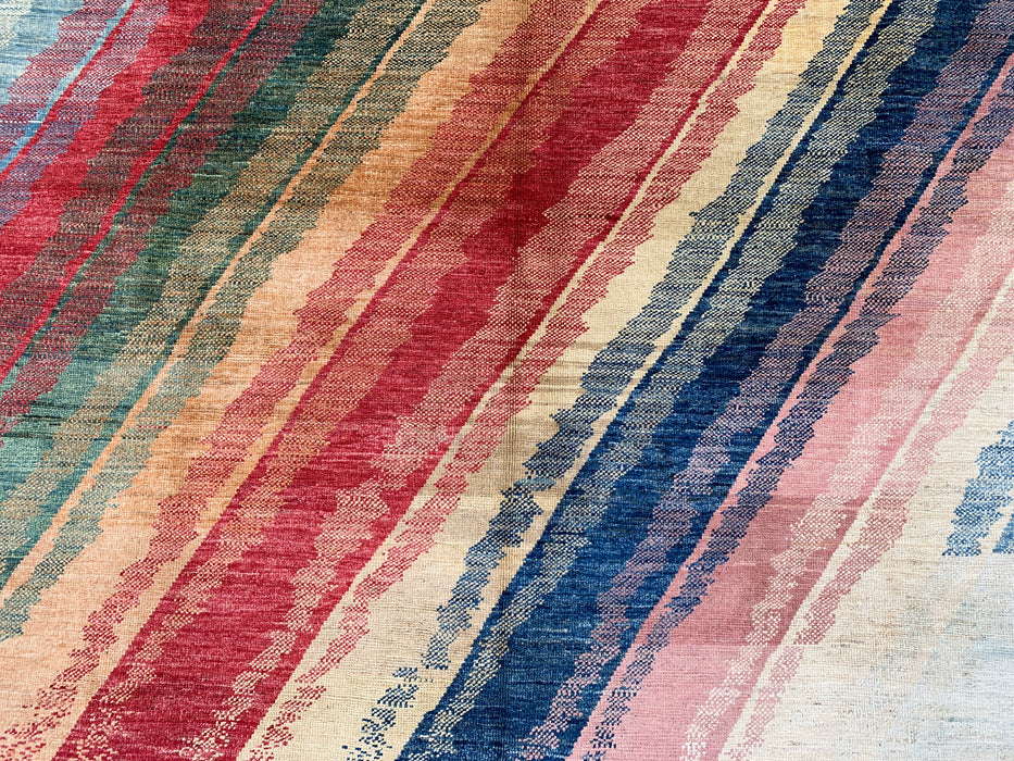 7'7 x 5'7 Hand-Knotted Peshawari Chobi Wool Rug - Multicolor Abstract Contemporary Area Rug - KBHM-628