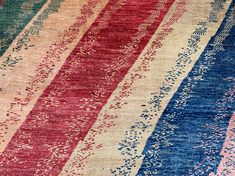 7'7 x 5'7 Hand-Knotted Peshawari Chobi Wool Rug - Multicolor Abstract Contemporary Area Rug - KBHM-628
