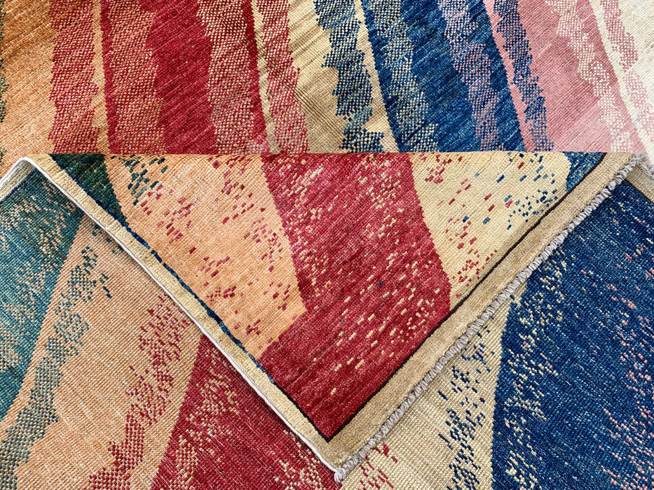 7'7 x 5'7 Hand-Knotted Peshawari Chobi Wool Rug - Multicolor Abstract Contemporary Area Rug - KBHM-628