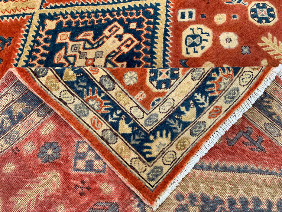 6'5 x 5'1 Hand-Knotted Peshawari Chobi Wool Rug - Orange Tribal Geometric Area Rug - KBHM-629