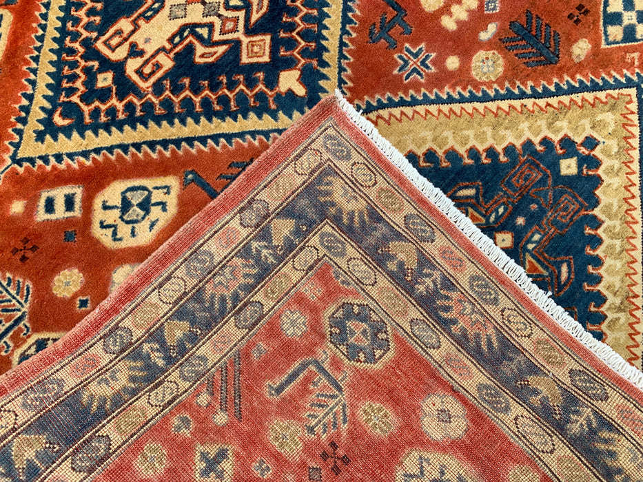 6'5 x 5'1 Hand-Knotted Peshawari Chobi Wool Rug - Orange Tribal Geometric Area Rug - KBHM-629
