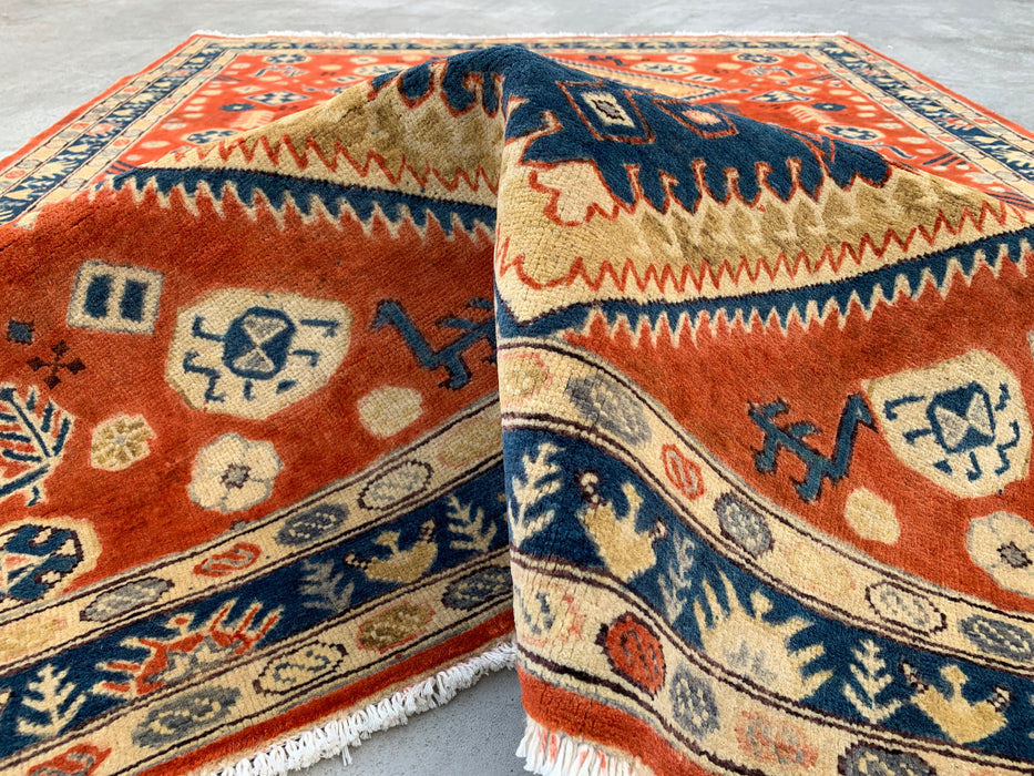 6'5 x 5'1 Hand-Knotted Peshawari Chobi Wool Rug - Orange Tribal Geometric Area Rug - KBHM-629