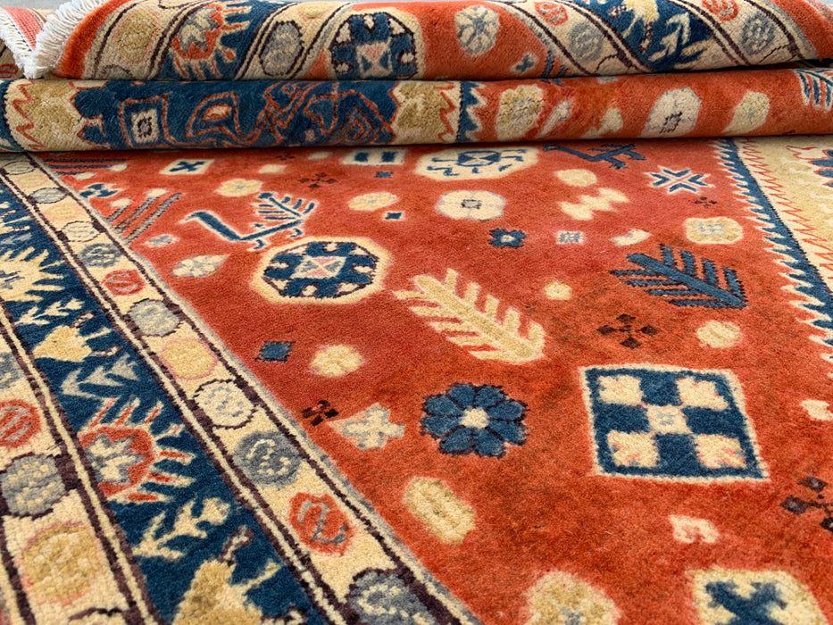 6'5 x 5'1 Hand-Knotted Peshawari Chobi Wool Rug - Orange Tribal Geometric Area Rug - KBHM-629