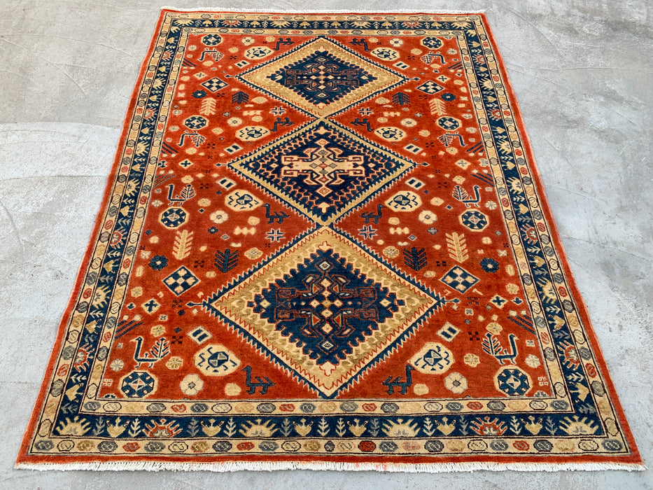 6'5 x 5'1 Hand-Knotted Peshawari Chobi Wool Rug - Orange Tribal Geometric Area Rug - KBHM-629