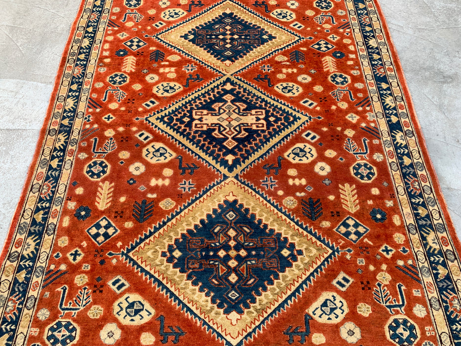 6'5 x 5'1 Hand-Knotted Peshawari Chobi Wool Rug - Orange Tribal Geometric Area Rug - KBHM-629