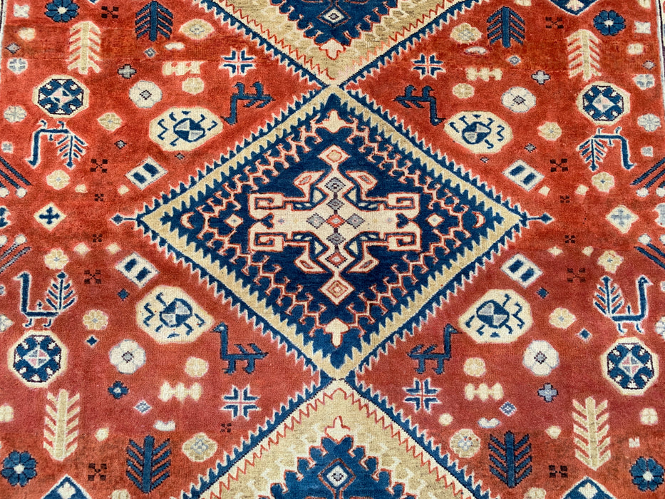6'5 x 5'1 Hand-Knotted Peshawari Chobi Wool Rug - Orange Tribal Geometric Area Rug - KBHM-629