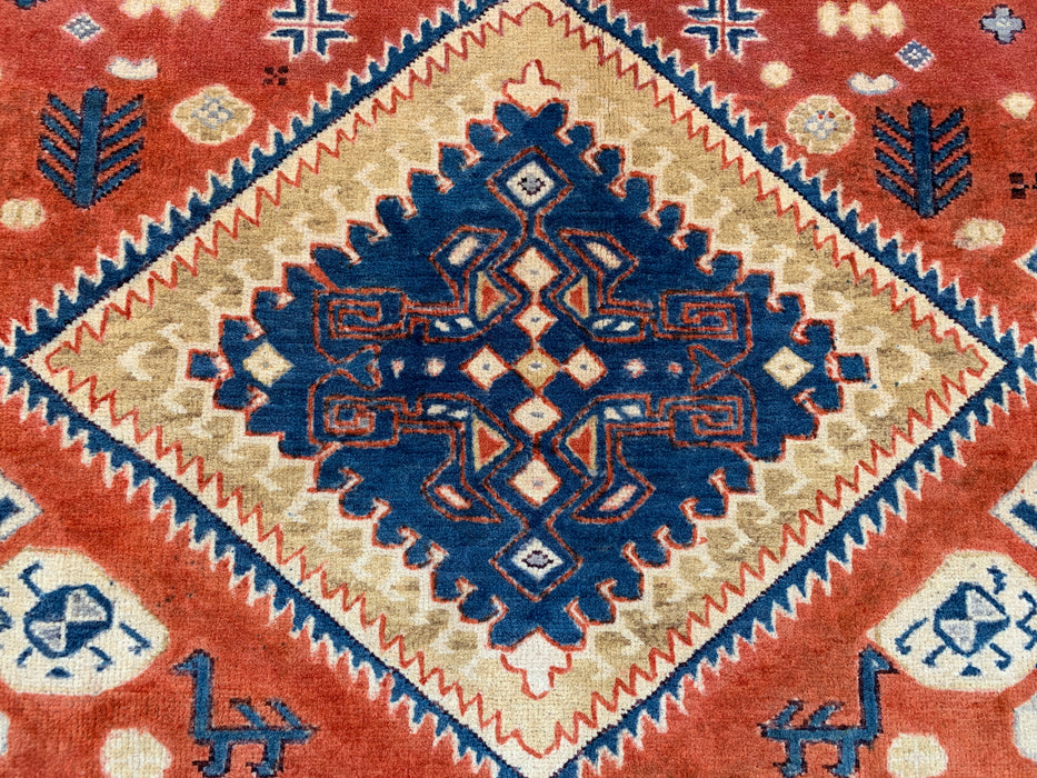 6'5 x 5'1 Hand-Knotted Peshawari Chobi Wool Rug - Orange Tribal Geometric Area Rug - KBHM-629