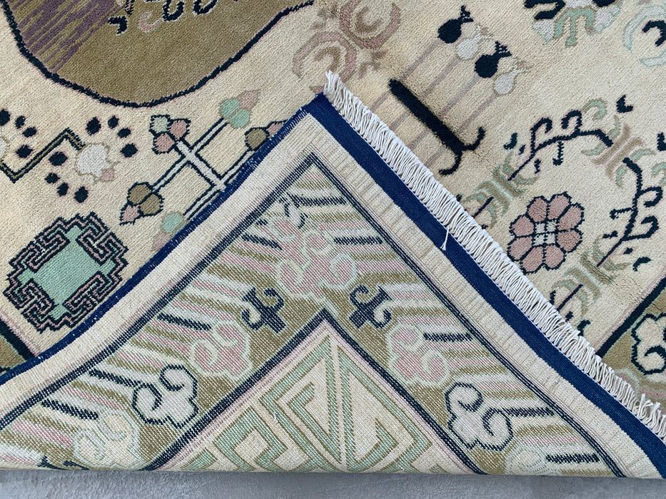6'6 x 4'11 Hand-Knotted Peshawari Chobi Wool Rug - Ivory Geometric Tribal Area Rug - KBHM-630