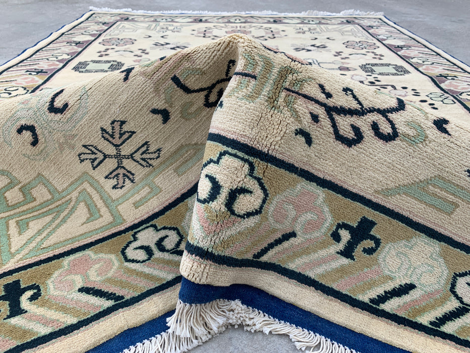 6'6 x 4'11 Hand-Knotted Peshawari Chobi Wool Rug - Ivory Geometric Tribal Area Rug - KBHM-630