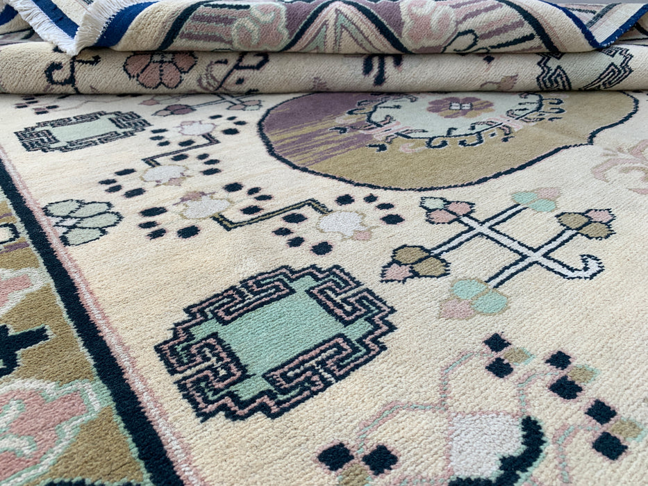 6'6 x 4'11 Hand-Knotted Peshawari Chobi Wool Rug - Ivory Geometric Tribal Area Rug - KBHM-630
