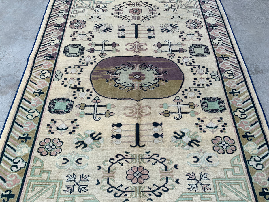 6'6 x 4'11 Hand-Knotted Peshawari Chobi Wool Rug - Ivory Geometric Tribal Area Rug - KBHM-630