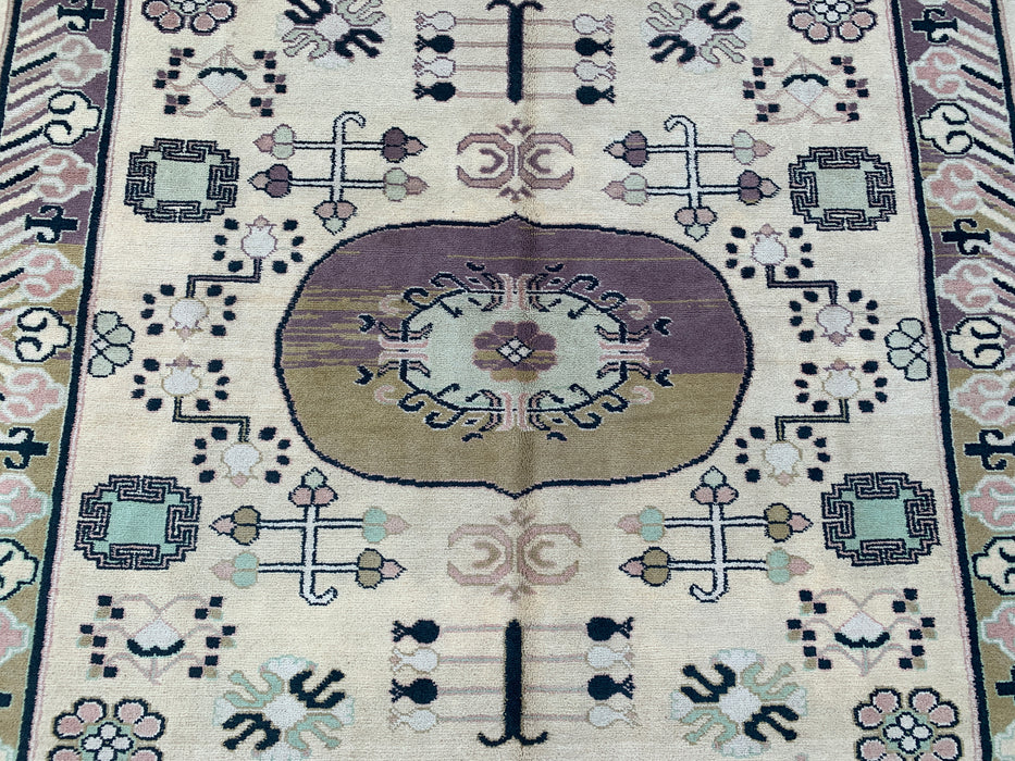 6'6 x 4'11 Hand-Knotted Peshawari Chobi Wool Rug - Ivory Geometric Tribal Area Rug - KBHM-630