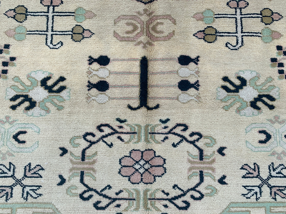 6'6 x 4'11 Hand-Knotted Peshawari Chobi Wool Rug - Ivory Geometric Tribal Area Rug - KBHM-630