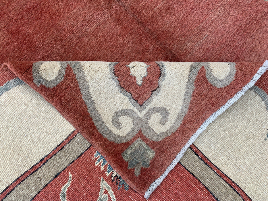 Handmade Persian Wool Area Rug 7x10 - Rust Traditional Open Field Chobi Style Rug - Exact Size 7'8" x 6'0" - KBHM-631