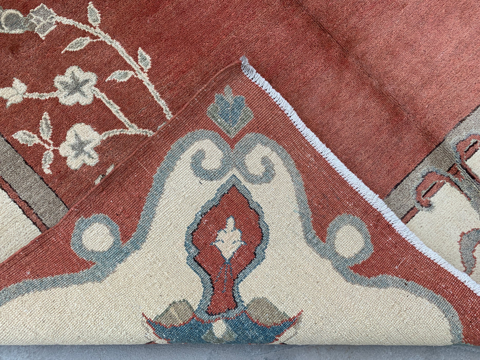 Handmade Persian Wool Area Rug 7x10 - Rust Traditional Open Field Chobi Style Rug - Exact Size 7'8" x 6'0" - KBHM-631