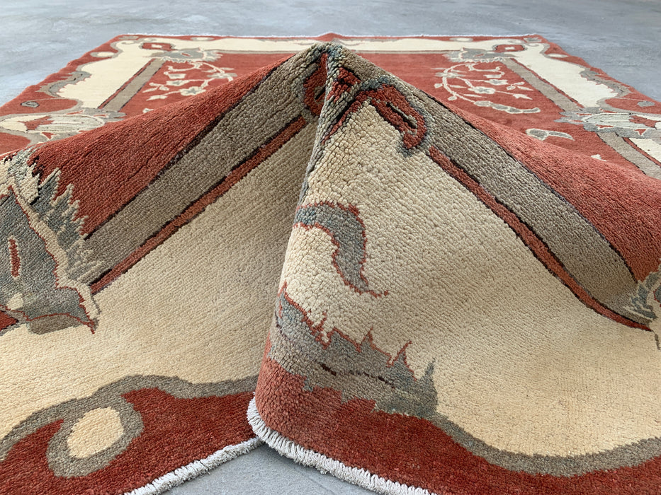 Handmade Persian Wool Area Rug 7x10 - Rust Traditional Open Field Chobi Style Rug - Exact Size 7'8" x 6'0" - KBHM-631