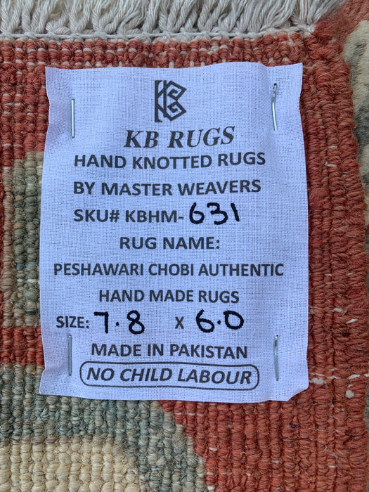 Handmade Persian Wool Area Rug 7x10 - Rust Traditional Open Field Chobi Style Rug - Exact Size 7'8" x 6'0" - KBHM-631