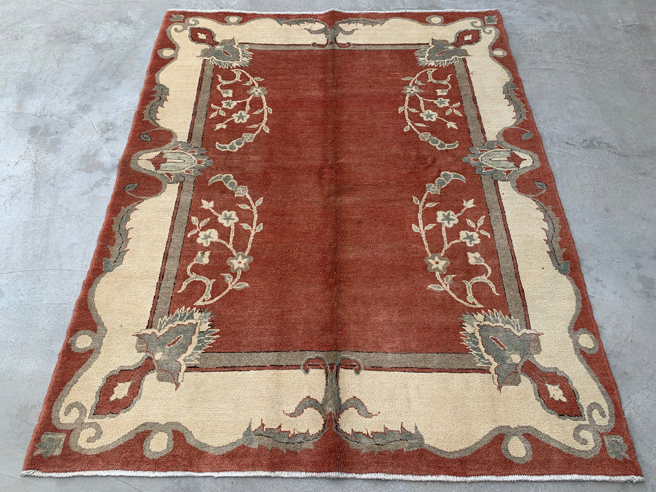 Handmade Persian Wool Area Rug 7x10 - Rust Traditional Open Field Chobi Style Rug - Exact Size 7'8" x 6'0" - KBHM-631