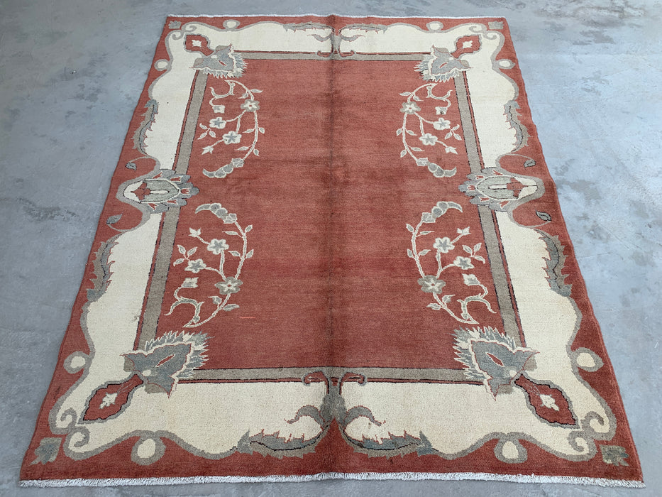 Handmade Persian Wool Area Rug 7x10 - Rust Traditional Open Field Chobi Style Rug - Exact Size 7'8" x 6'0" - KBHM-631