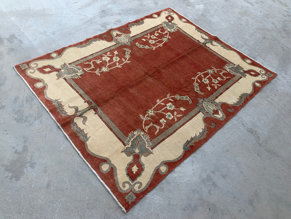Handmade Persian Wool Area Rug 7x10 - Rust Traditional Open Field Chobi Style Rug - Exact Size 7'8" x 6'0" - KBHM-631