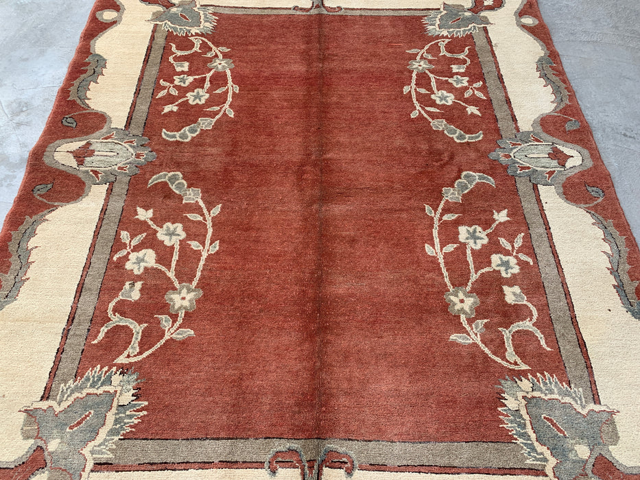 Handmade Persian Wool Area Rug 7x10 - Rust Traditional Open Field Chobi Style Rug - Exact Size 7'8" x 6'0" - KBHM-631