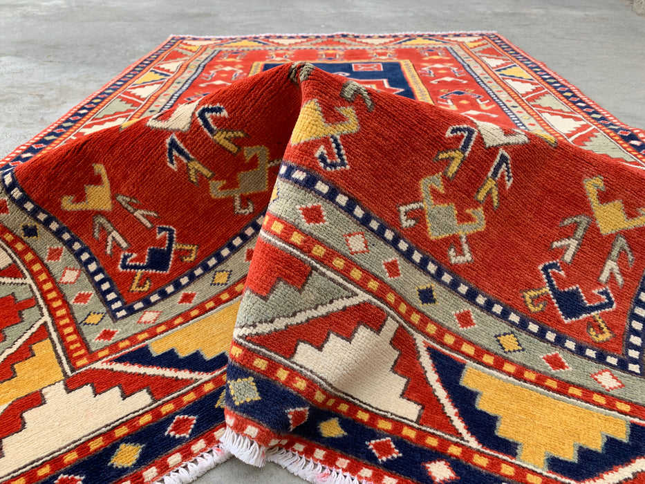 6'4 x 3'11 Hand-Knotted Peshawari Chobi Wool Rug - Red Tribal Geometric Area Rug - KBHM-632