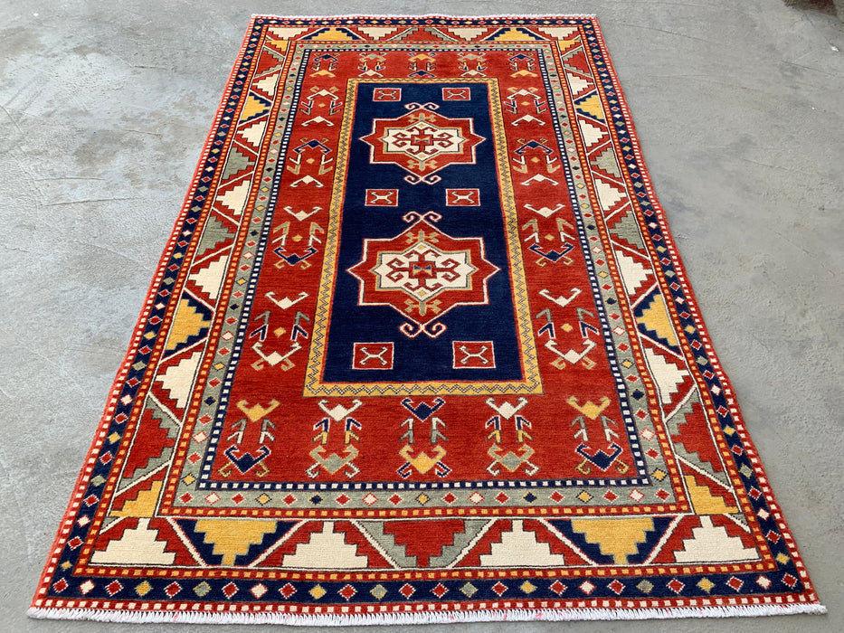 6'4 x 3'11 Hand-Knotted Peshawari Chobi Wool Rug - Red Tribal Geometric Area Rug - KBHM-632