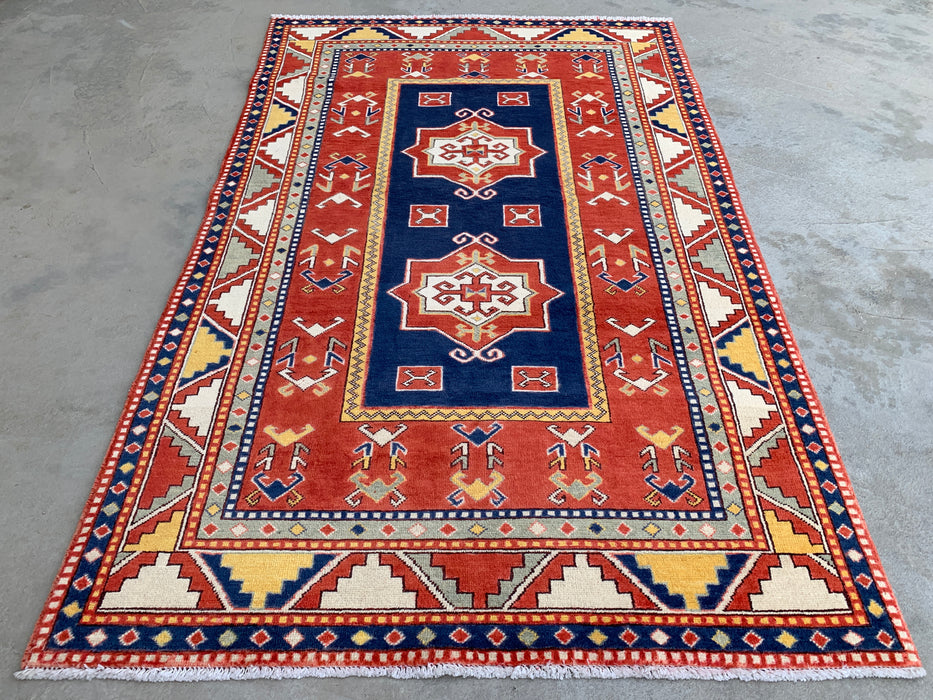6'4 x 3'11 Hand-Knotted Peshawari Chobi Wool Rug - Red Tribal Geometric Area Rug - KBHM-632