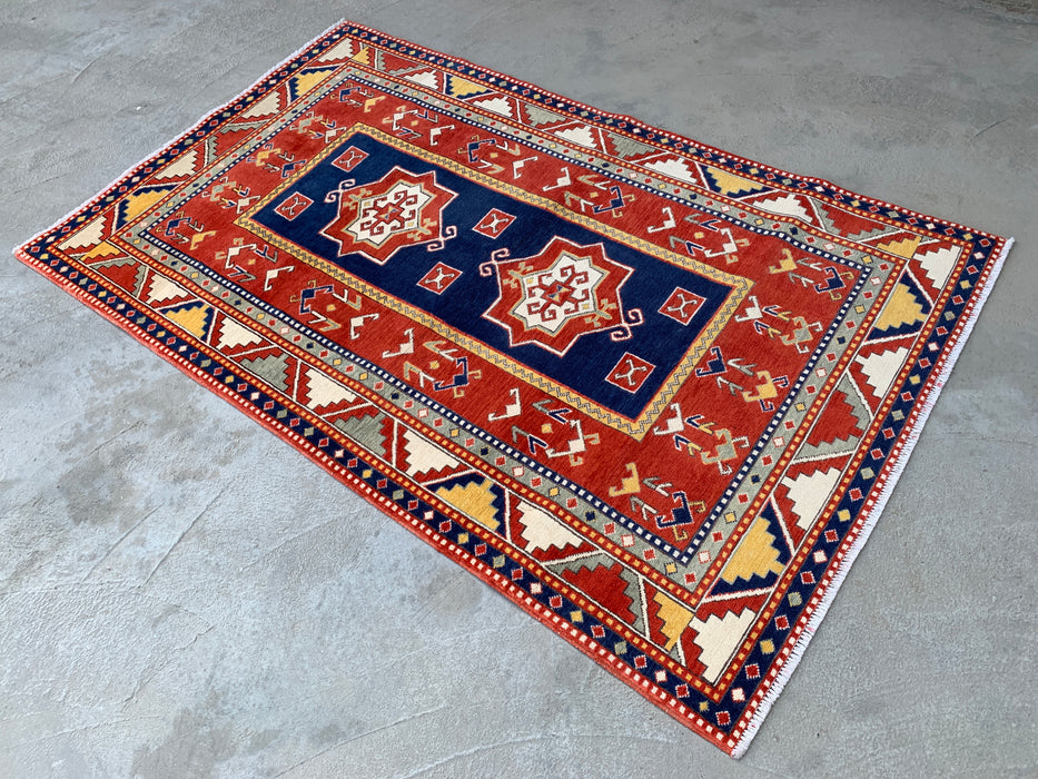 6'4 x 3'11 Hand-Knotted Peshawari Chobi Wool Rug - Red Tribal Geometric Area Rug - KBHM-632
