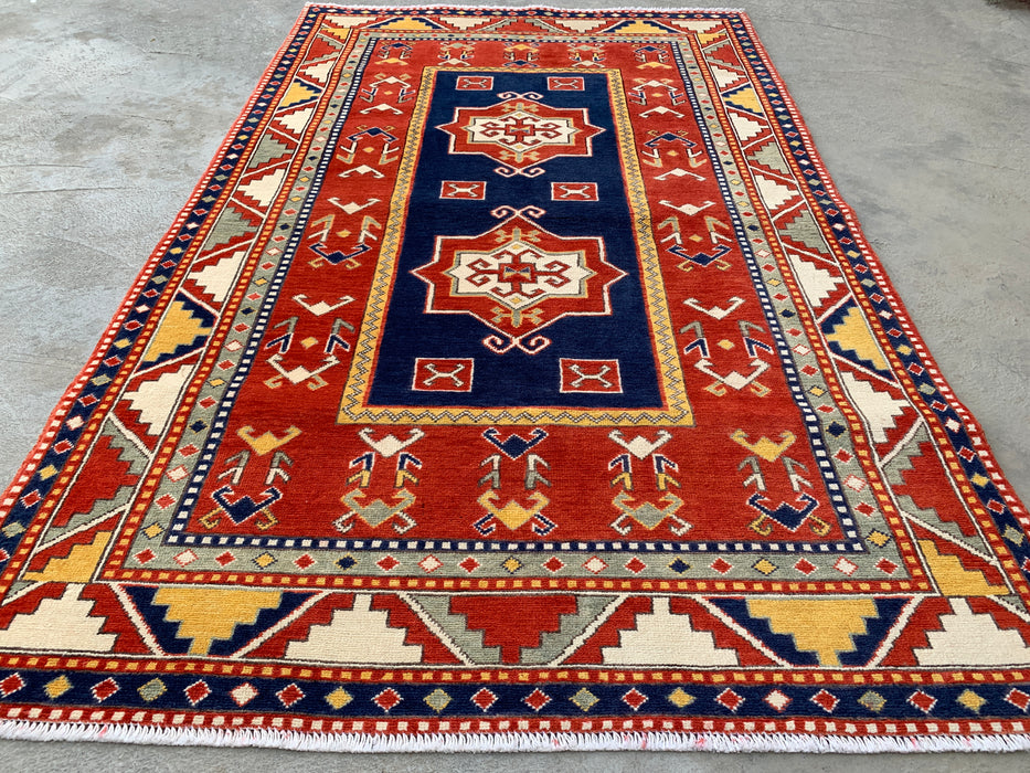 6'4 x 3'11 Hand-Knotted Peshawari Chobi Wool Rug - Red Tribal Geometric Area Rug - KBHM-632