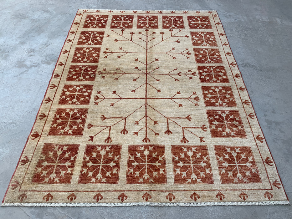 Handmade Persian Wool Area Rug 7x10 - Ivory Tribal Tree of Life Chobi Style Rug - Exact Size 7'10" x 5'10" - KBHM-633