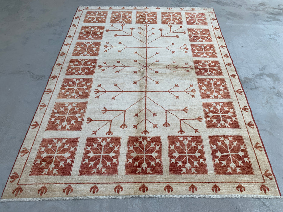 Handmade Persian Wool Area Rug 7x10 - Ivory Tribal Tree of Life Chobi Style Rug - Exact Size 7'10" x 5'10" - KBHM-633