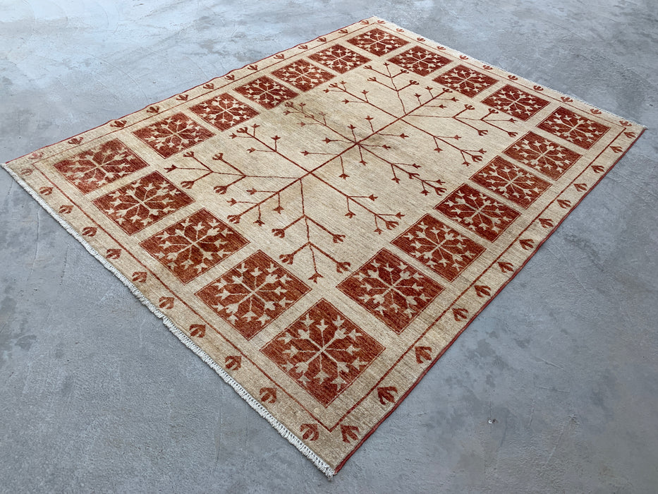 Handmade Persian Wool Area Rug 7x10 - Ivory Tribal Tree of Life Chobi Style Rug - Exact Size 7'10" x 5'10" - KBHM-633