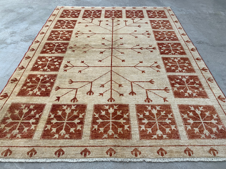 Handmade Persian Wool Area Rug 7x10 - Ivory Tribal Tree of Life Chobi Style Rug - Exact Size 7'10" x 5'10" - KBHM-633
