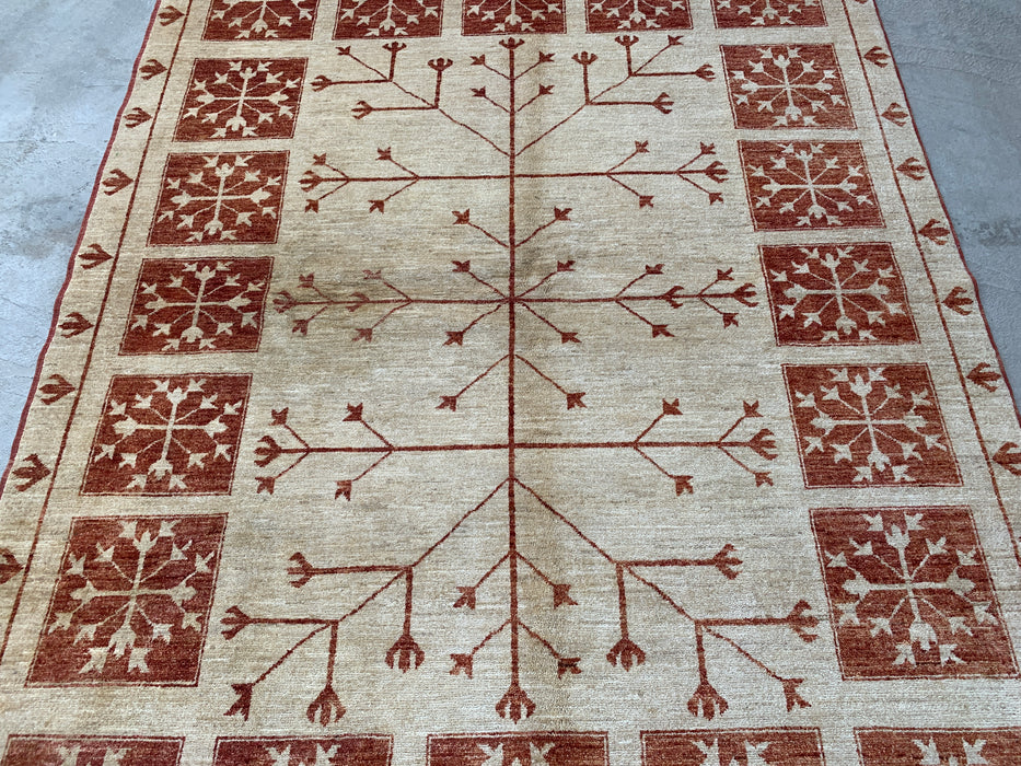 Handmade Persian Wool Area Rug 7x10 - Ivory Tribal Tree of Life Chobi Style Rug - Exact Size 7'10" x 5'10" - KBHM-633