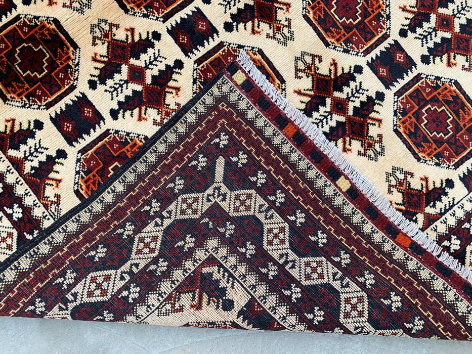 6'2 x 4'9 Hand-Knotted Peshawari Chobi Wool Rug - Ivory Tribal Geometric Area Rug - KBHM-635