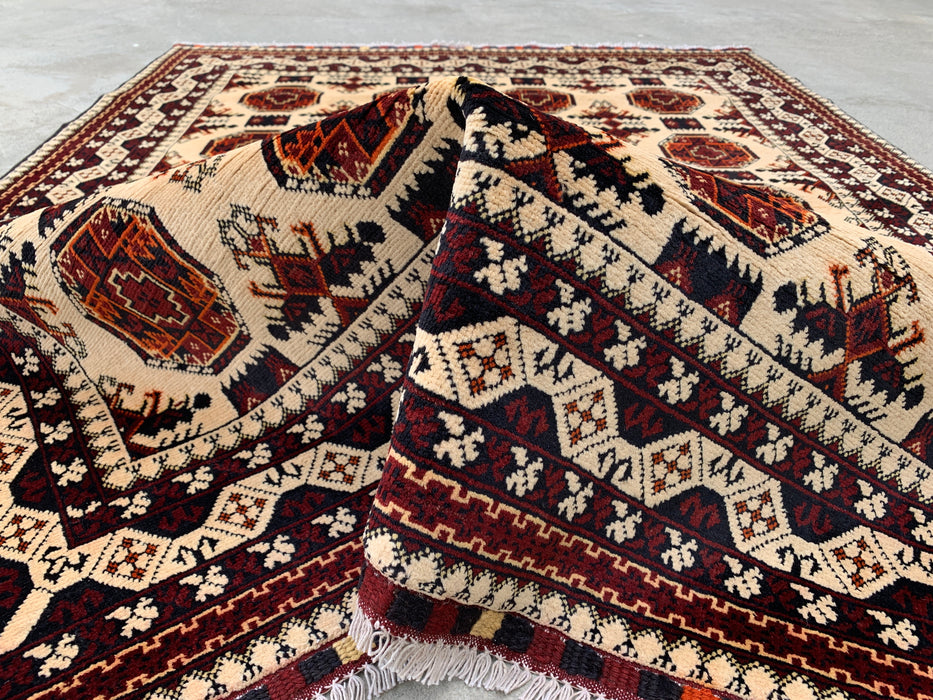 6'2 x 4'9 Hand-Knotted Peshawari Chobi Wool Rug - Ivory Tribal Geometric Area Rug - KBHM-635