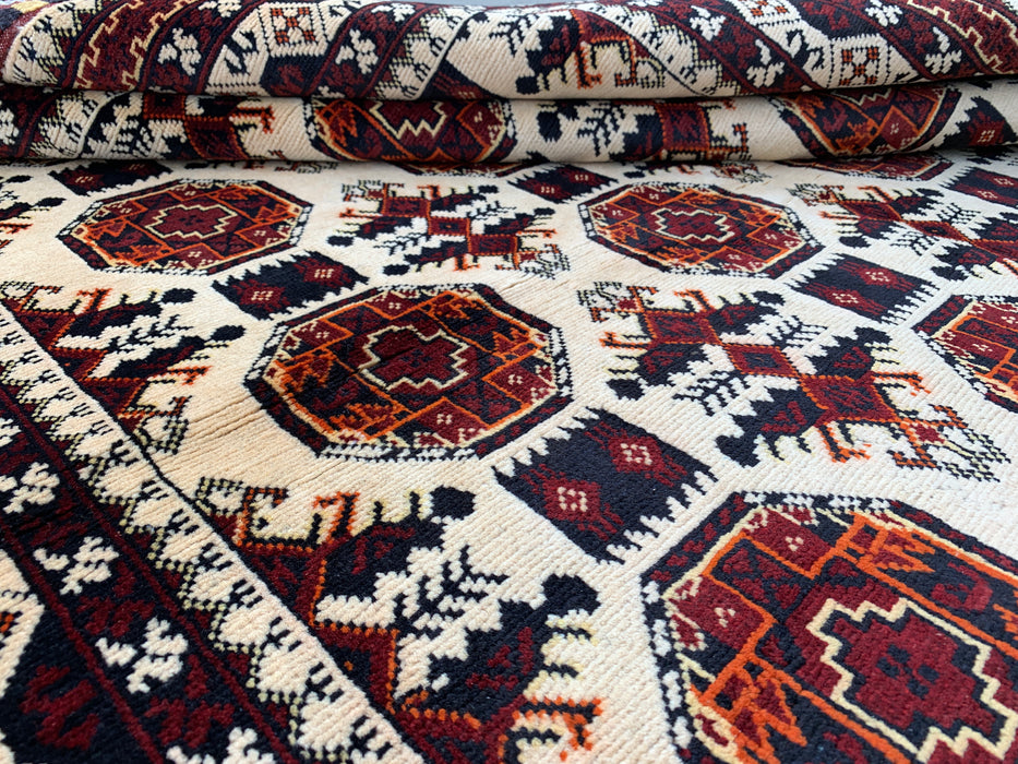 6'2 x 4'9 Hand-Knotted Peshawari Chobi Wool Rug - Ivory Tribal Geometric Area Rug - KBHM-635