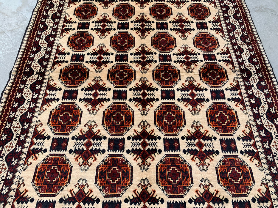 6'2 x 4'9 Hand-Knotted Peshawari Chobi Wool Rug - Ivory Tribal Geometric Area Rug - KBHM-635