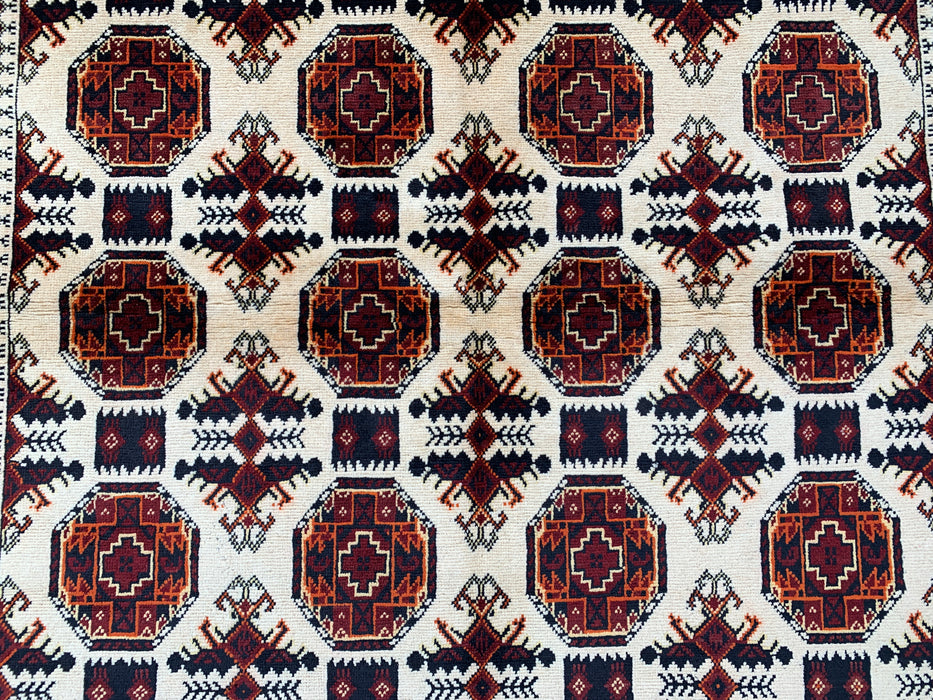 6'2 x 4'9 Hand-Knotted Peshawari Chobi Wool Rug - Ivory Tribal Geometric Area Rug - KBHM-635