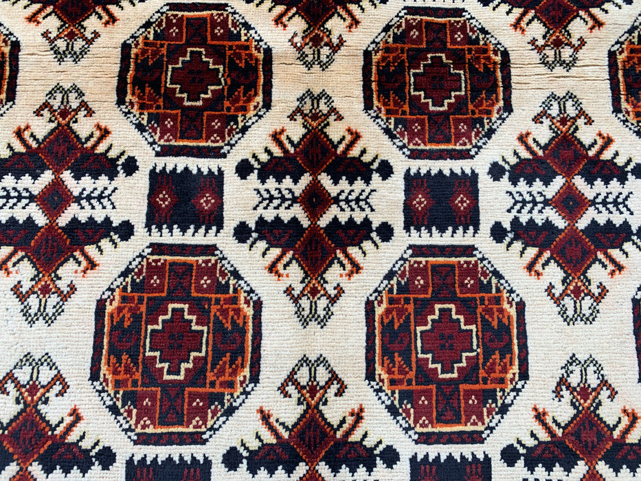 6'2 x 4'9 Hand-Knotted Peshawari Chobi Wool Rug - Ivory Tribal Geometric Area Rug - KBHM-635