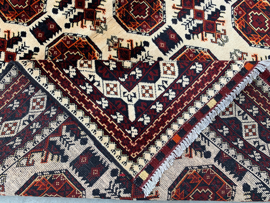 6'2 x 4'9 Hand-Knotted Peshawari Chobi Wool Rug - Ivory Tribal Geometric Area Rug - KBHM-635