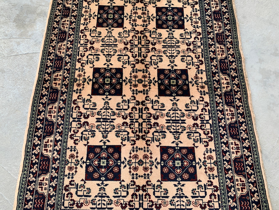 4'10 x 3'3 Hand-Knotted Peshawari Chobi Wool Rug - Ivory Tribal Geometric Area Rug - KBHM-636