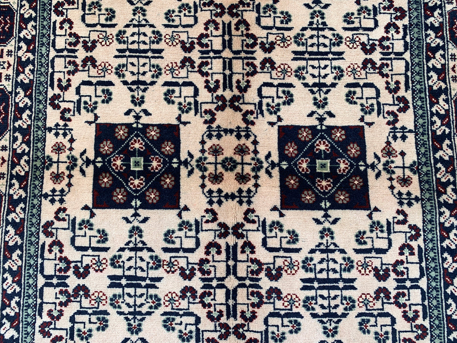 4'10 x 3'3 Hand-Knotted Peshawari Chobi Wool Rug - Ivory Tribal Geometric Area Rug - KBHM-636