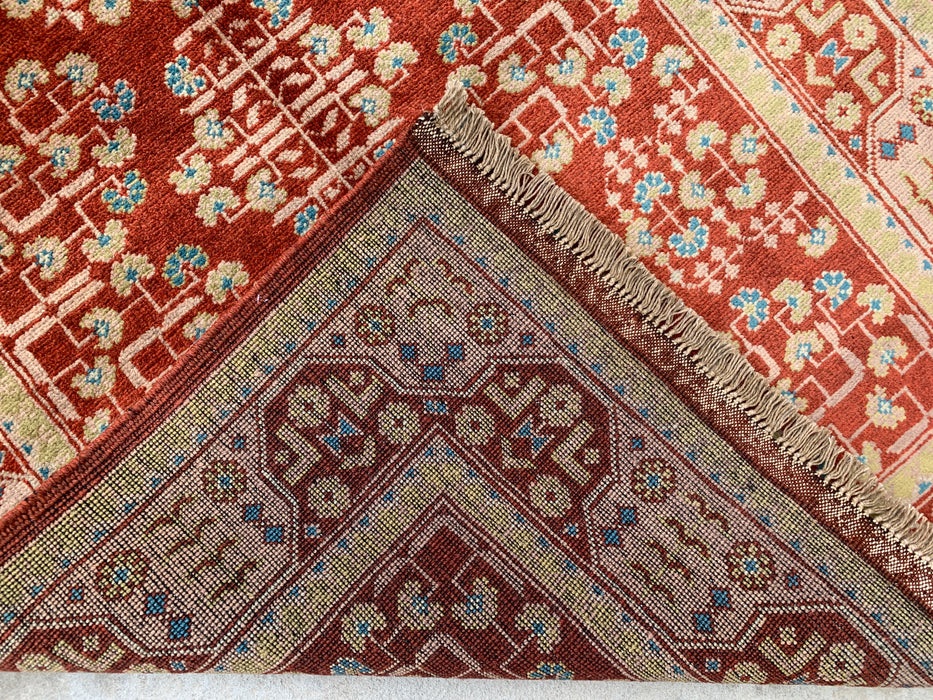 3'11 x 2'8 Hand-Knotted Peshawari Chobi Wool Rug - Red Tribal Geometric Accent Rug - KBHM-637